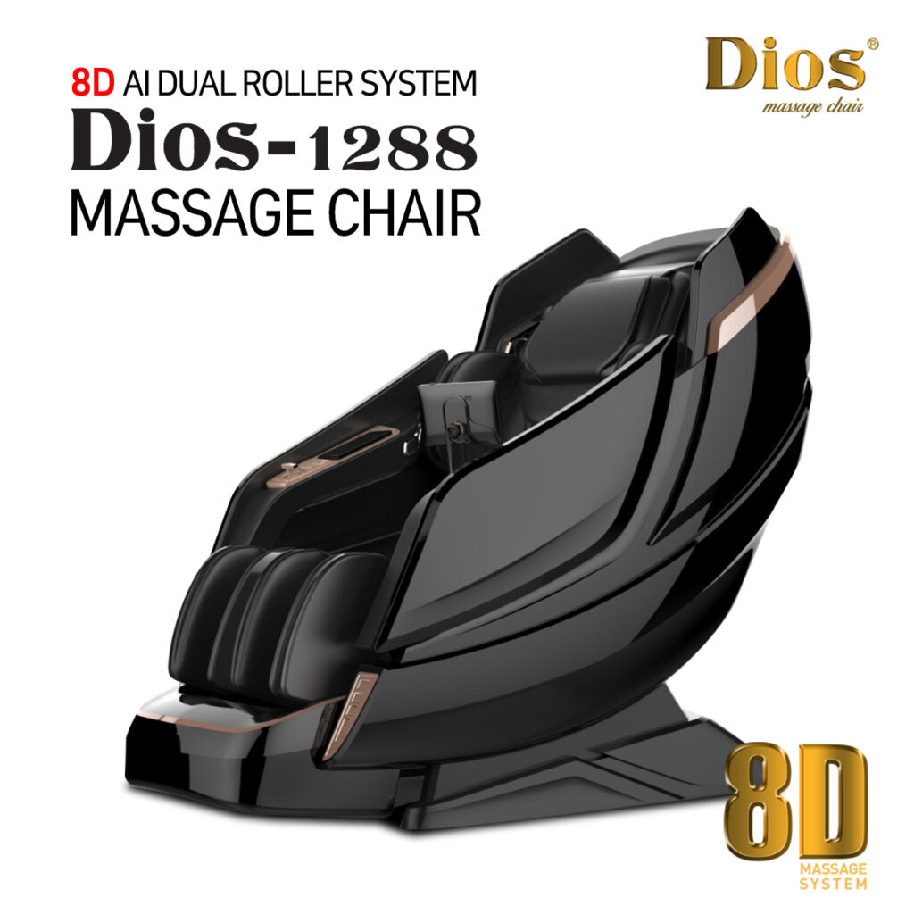 Dios Massage Chair 8D Dual Core Air Tech Touch Roller SL-track with Brain Relaxation Program Dios-1288 Black