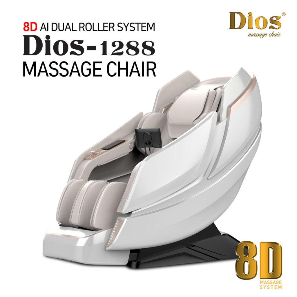 Dios Massage Chair 8D Dual Core Air Tech Touch Roller SL-track with Brain Relaxation Program Dios-1288 White