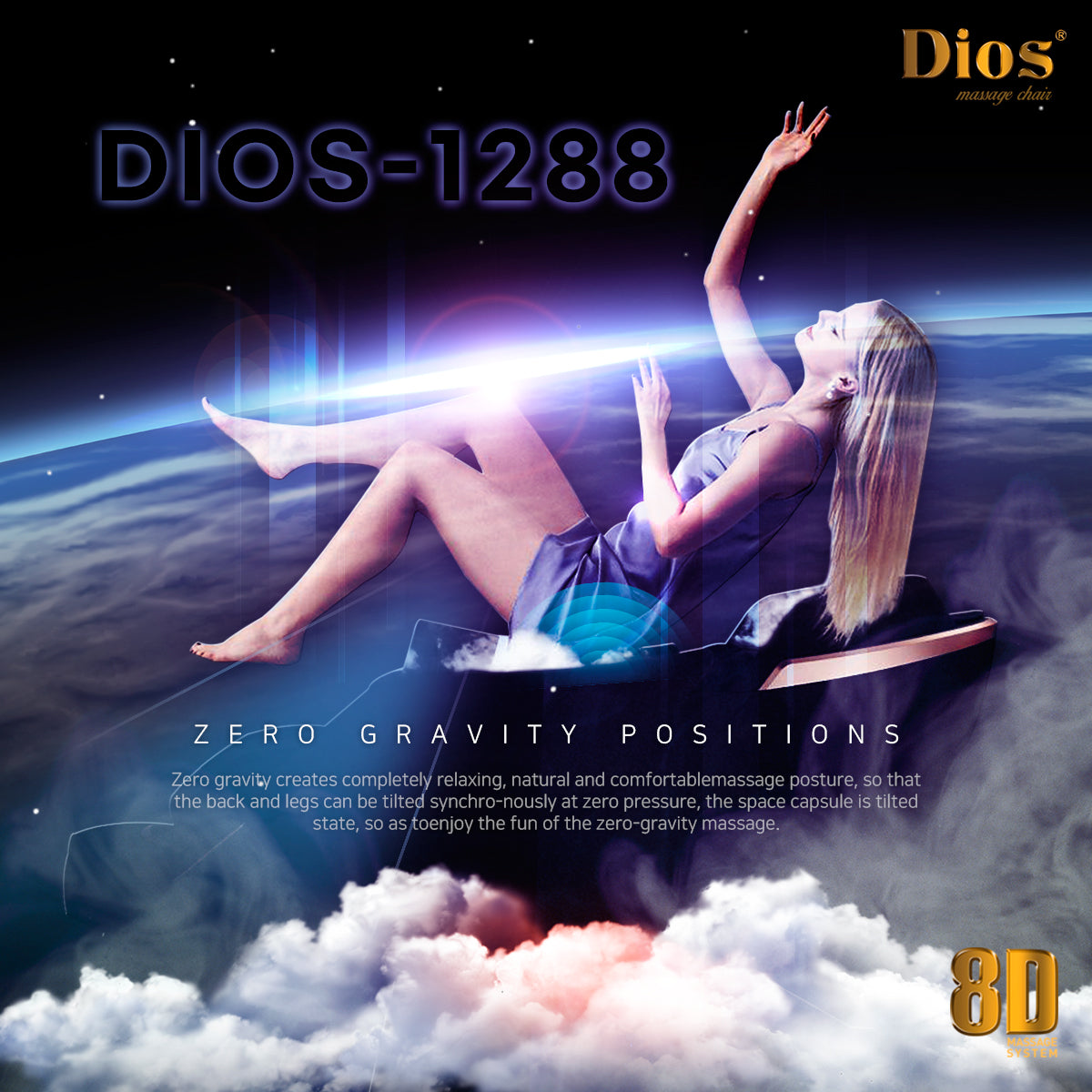 Dios Massage Chair 8D Dual Core Air Tech Touch Roller SL-track with Brain Relaxation Program Dios-1288 Gray