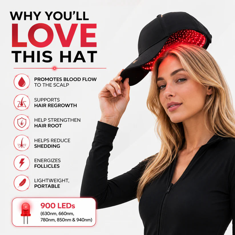 Red Light Therapy Hat – 900 LEDs for Hair Regrowth & Recovery