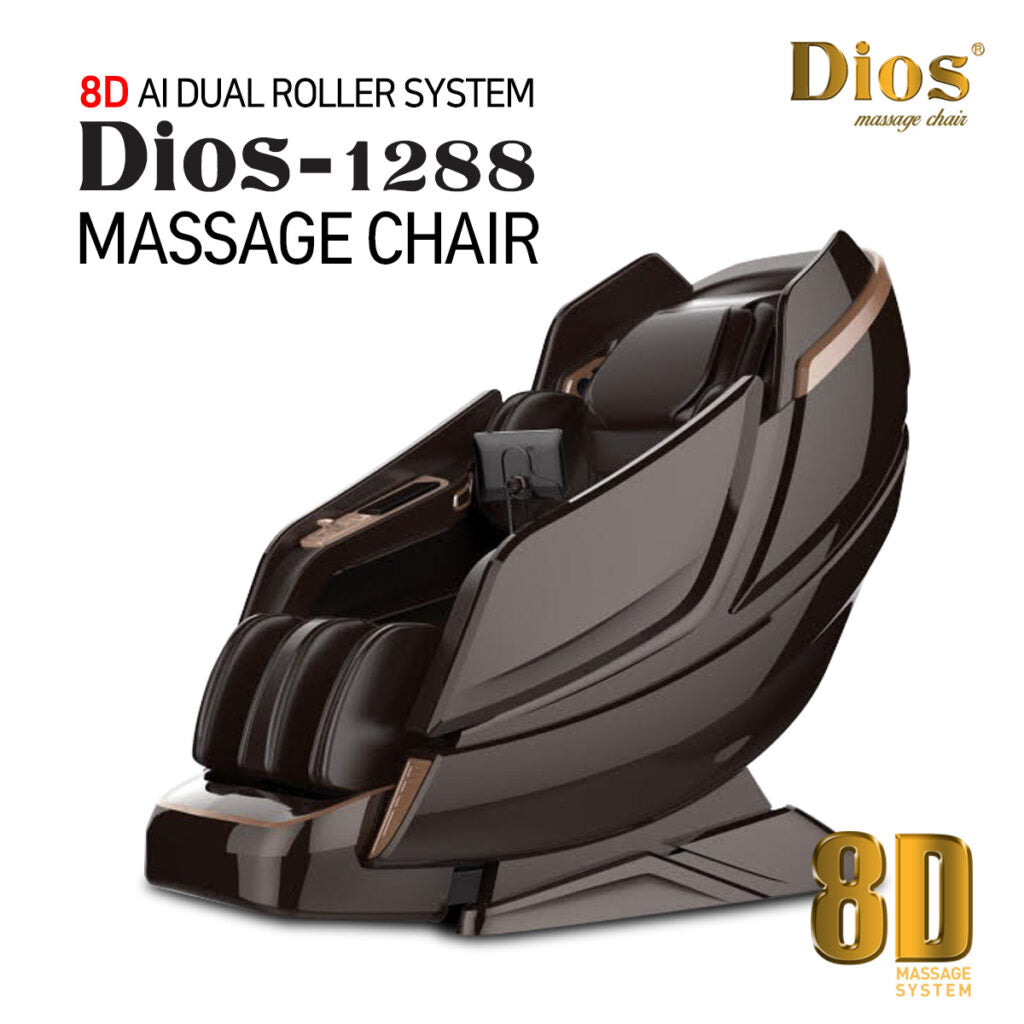 Dios Massage Chair 8D Dual Core Air Tech Touch Roller SL-track with Brain Relaxation Program Dios-1288 Brown