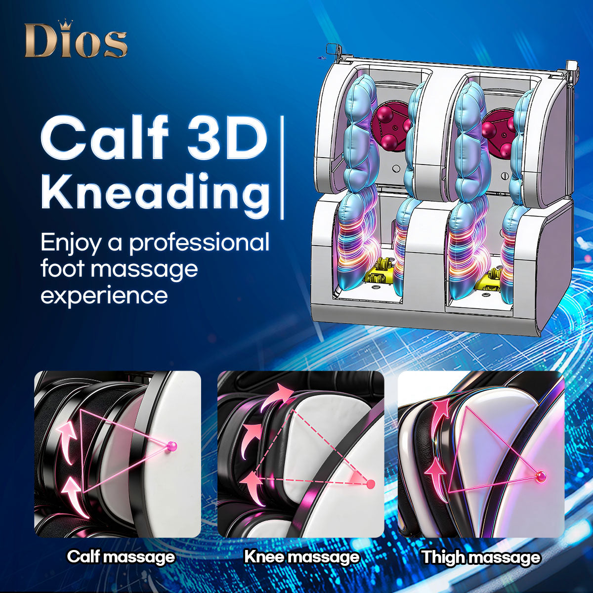 Dios Massage Chair 7D Dual Core Air Roller SL-track with 3D Calf Kneading Dios-7300 Brown